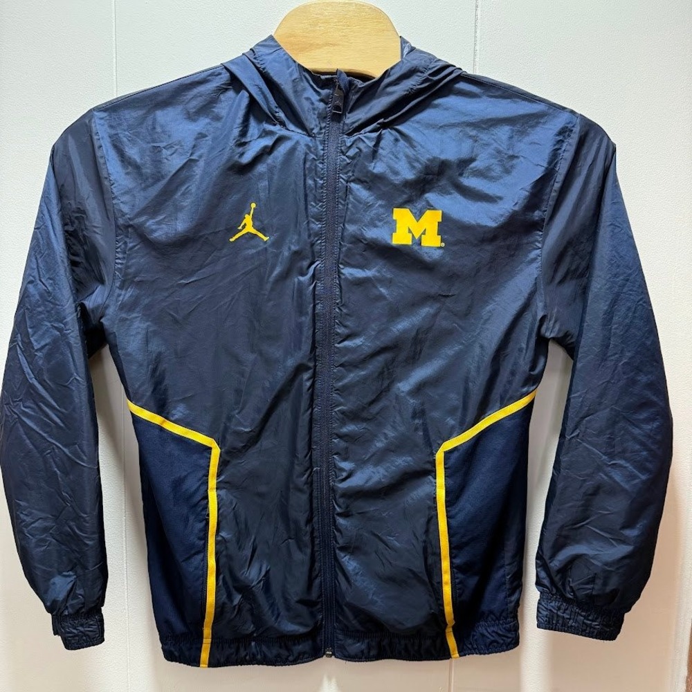 Jordan Michigan Wolverines Windbreaker Jacket‎ Navy Blue Mens Size Medium